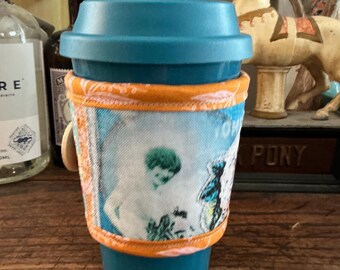 Nostalgic-Inspired Floral Lady Quilted Coffee Cozy - Eco-Friendly Recycled Fabric - Unique Gift Idea - Original Design CC 10