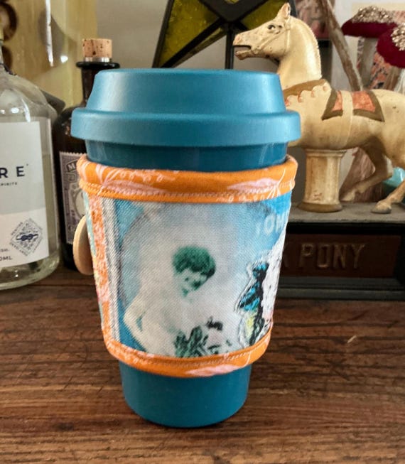 Nostalgic-Inspired Floral Lady Quilted Coffee Cozy - Eco-Friendly Recycled Fabric - Unique Gift Idea - Original Design CC 10