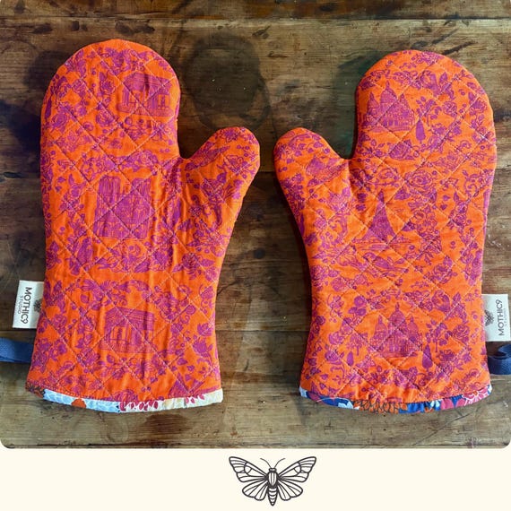Handmade Quilted Oven Mitt Set – Boho Kitchen Decor, Insulated Lining OM2
