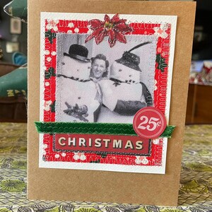 Cartão de Natal feito à mão - Design de mídia mista com tecido reciclado, materiais sustentáveis e detalhes de inspiração vintage HC 4