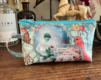 Mini Handmade Recycled Zipper Pouch - Eco-Friendly Small Cosmetic Bag - Vintage Inspired Design on Recycled Fabric - Essentials Pouch SZP 3