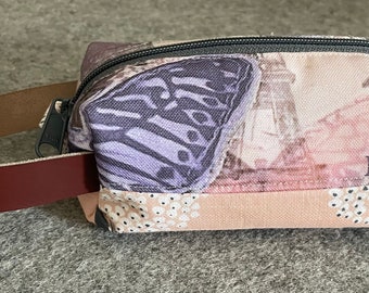 14* Unique Vintage inspired -Fabric Collage eyeglass case-Zipper Pouch -Dopp kit-Makeup Original Design -Printed on Recycle fabric -Handmade