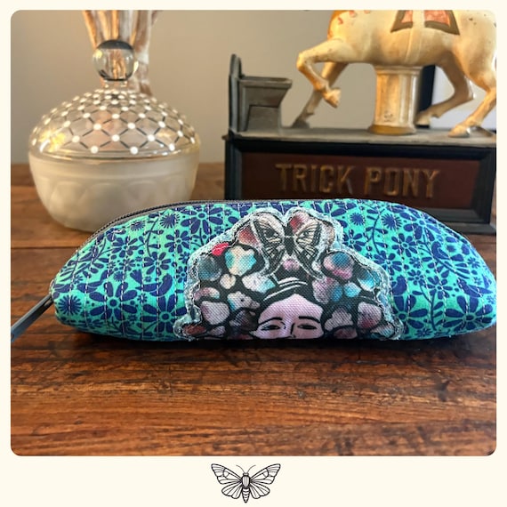 Quilted Eyeglass Case, Recycled Plastic Bottle Fabric, Zipper Glasses Pouch, Vintage Photo Print, Eco Friendly Gift, Positive Message