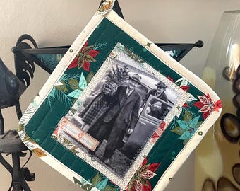 Classic Holiday Vintage-Inspired Quilted Hot Pad/Pot Holder/Trivet - Decorative & Heat Reflective - Design Printed on Recycled Fabric - HP19