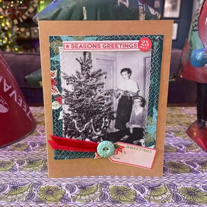 Cartão de Natal feito à mão - Design de mídia mista com tecido reciclado, materiais sustentáveis e detalhes de inspiração vintage HC 7