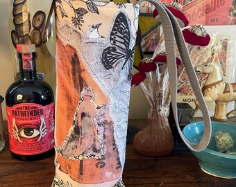 Handmade Wine Bottle Tote "Queen Wings" Vintage-Inspired Water/Wine Carrier, Eco-Friendly Fabric, Reusable Gift Bag, Durable & Stylish – WT4