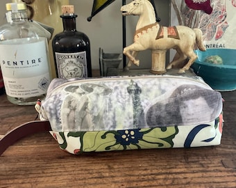 Eiffel Tower Vintage inspired - Fabric Collage Wristlet -Zipper Pouch - Dopp kit- Makeup -Original Design Printed on Recycle fabric  LW2