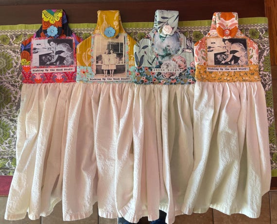 Vintage Cooking Inspired Quilted Decorative Kitchen Towel- Original Design on Recycled Fabric - with organic cotton - KT 6