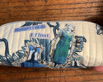 Quilted zipper pouch (1LRG)- Handmade vintage inspired original design printed on fabric made with recycled plastic bottles