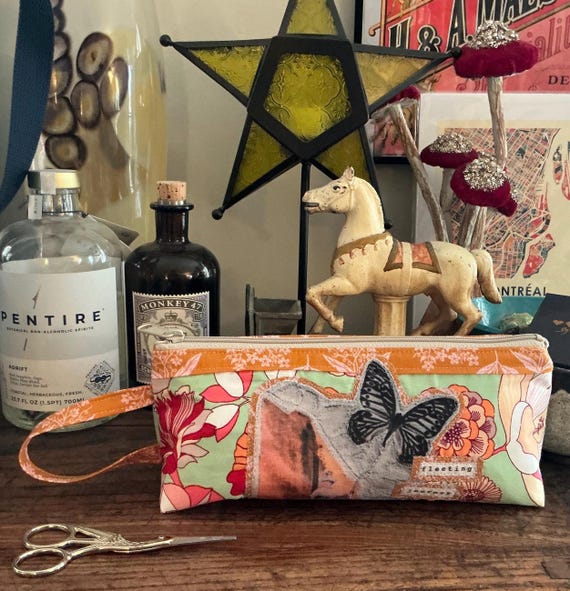 Handmade Recycled Zipper Pouch - Upcycled Fabric Makeup Bag - Eco-Friendly Purse -Sustainable Gift - Small Travel Pouch - Unique SWB 1