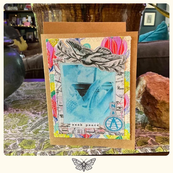 Handmade Mixed Media Card: Recycled Fabric, Vintage Photo, Eco-Friendly FC 12