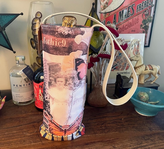 Insulated Wine Tote - Water Bottle Carrier – Vintage-Inspired, Eco-Friendly Gift, Recycled Wine Bag for Picnics, Travel & Gatherings IWT 9