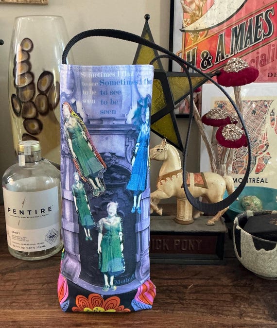 Insulated Wine Tote, Water Bottle Carrier – Retro Nostalgic Design, Eco-Friendly Gift, Recycled Fabric Wine Bag, Picnic & Travel IWT 15