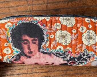 Quilted zipper pouch (3LRG)- Handmade vintage inspired original design printed on fabric made with recycled plastic bottles