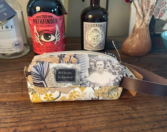 Unique Vintage Lady inspired -Fabric Collage eyeglass case-Zipper Pouch -Dopp kit-Makeup-Original  -Printed on Recycle fabric -Handmade LW8