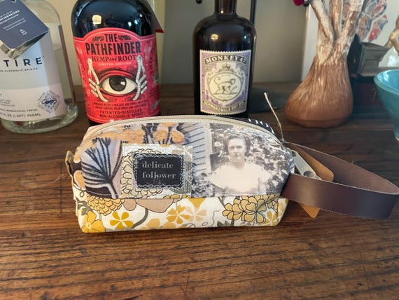 Unique Vintage Lady inspired -Fabric Collage eyeglass case-Zipper Pouch -Dopp kit-Makeup-Original  -Printed on Recycle fabric -Handmade LW8