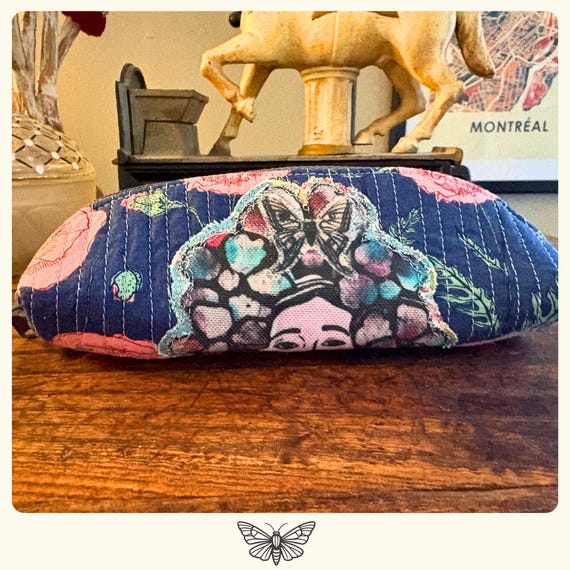 Quilted Eyeglass Case, Recycled Plastic Bottle Fabric, Zipper Glasses Pouch, Vintage Photo Print, Eco Friendly Gift, Positive Message