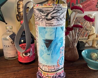 Insulated Wine Tote Bag – Retro Water Bottle Carrier, Eco-Friendly Gift, Recycled Fabric, Vintage-Inspired Wine Bag Travel & Picnics IWT 5