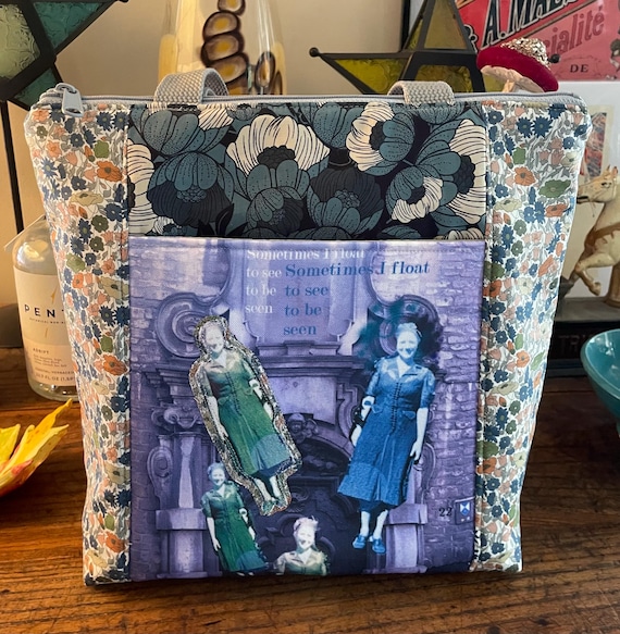 Large Insulated Tote/Lunch Bag – Liberty of London Fabric - Original vintage photo inspired Fiber Art Design Printed on Recycled Fabric LIT3