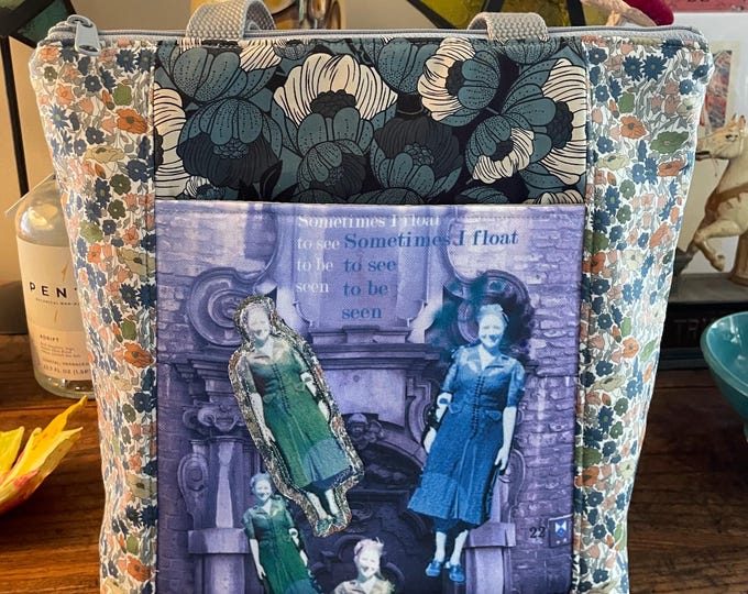 Featured listing image: Large Insulated Tote/Lunch Bag – Liberty of London Fabric - Original vintage photo inspired Fiber Art Design Printed on Recycled Fabric LIT3