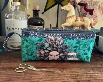 Handmade Recycled Zipper Pouch - Upcycled Fabric Makeup Bag - Eco-Friendly Purse -Sustainable Gift - Small Travel Pouch - Unique  SWB 2