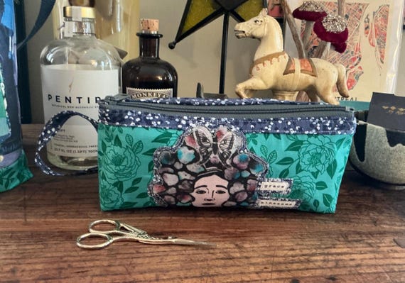 Handmade Recycled Zipper Pouch - Upcycled Fabric Makeup Bag - Eco-Friendly Purse -Sustainable Gift - Small Travel Pouch - Unique  SWB 2