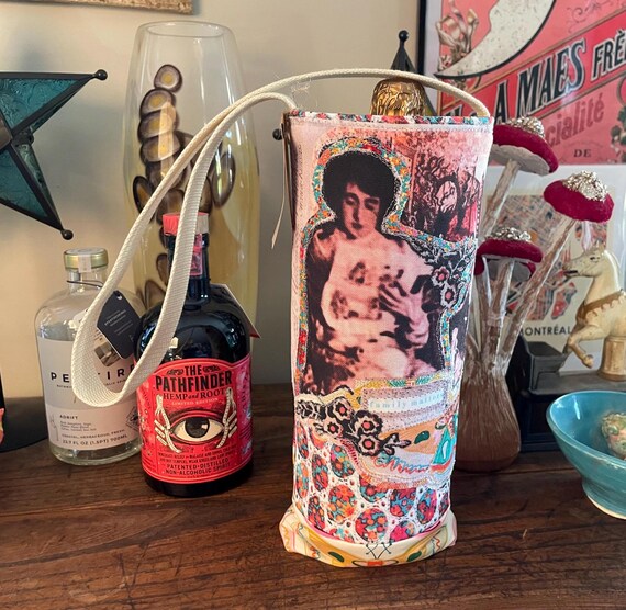 Insulated Wine Tote Bag – Retro Water Bottle Carrier, Eco-Friendly Gift, Recycled Fabric, Vintage-Inspired Wine Bag Travel & Picnics IWT4