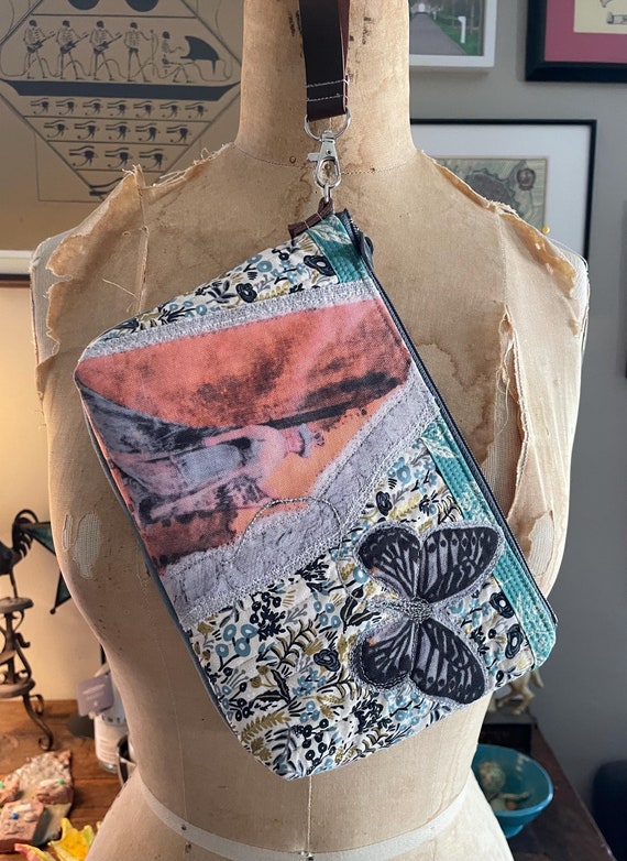 Creative Historic Nostalgia -Inspired Quilted Rifle Co Fabric Clutch Wristlet - Handmade - Original Design on Recycled Fabric - LW12