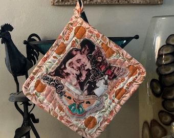 Victorian Butterfly  -Inspired Quilted Pot Holder/Trivet - Heat Reflective & Decorative - Original Design on Recycled Fabric -HP 21