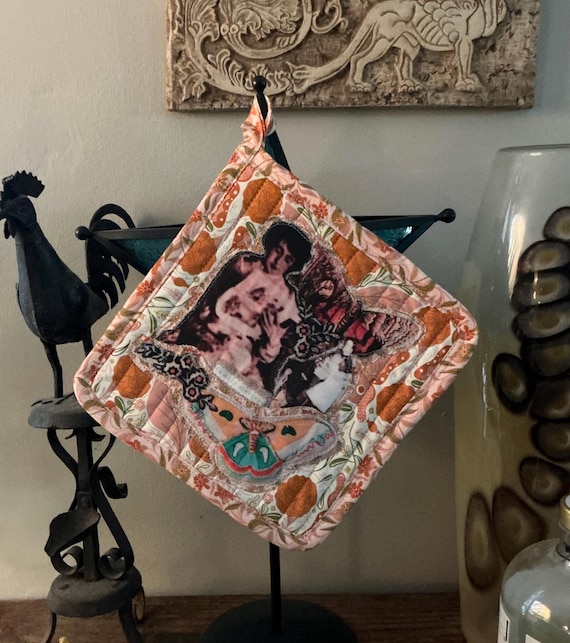 Victorian Butterfly  -Inspired Quilted Pot Holder/Trivet - Heat Reflective & Decorative - Original Design on Recycled Fabric -HP 21