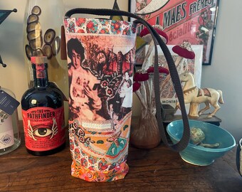 Wine & Water Bottle Tote -Victorian Rules Handmade vintage inspired original design printed on fabric from recycled plastic bottles WT 15