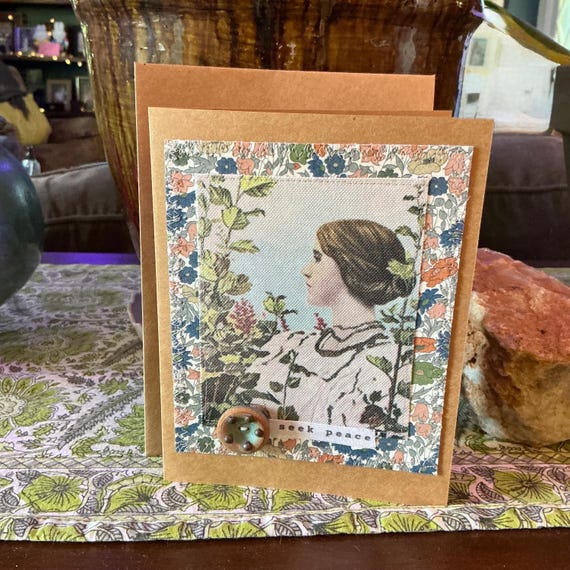 Handmade Mixed Media Card: Recycled Fabric-  Vintage Photo FC 16