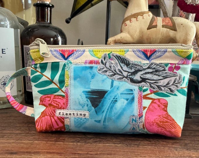 Featured listing image: Mini Handmade Recycled Zipper Pouch - Eco-Friendly Small Cosmetic Bag - Vintage Inspired Design on Recycled Fabric - Essentials Pouch SZP 1