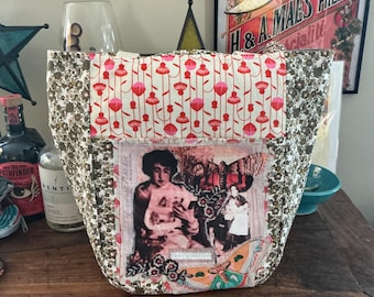 Victorian Lady  Vintage Inspired - Fabric Collage  shoulder bag -tote bag - Original Design from photo - Printed on Recycle fabric - Purse