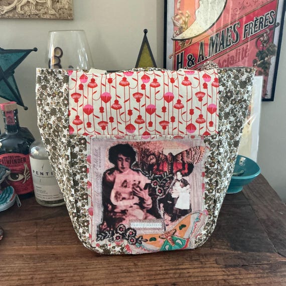 Victorian Lady  Vintage Inspired - Fabric Collage  shoulder bag -tote bag - Original Design from photo - Printed on Recycle fabric - Purse