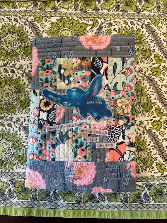 Handmade Quilted A5 Journal Cover: Recycled Fabric, Artisan Clay Button