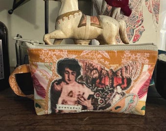 Mini Handmade Recycled Zipper Pouch - Eco-Friendly Small Cosmetic Bag - Vintage Inspired Design on Recycled Fabric - Essentials Pouch SZP 6