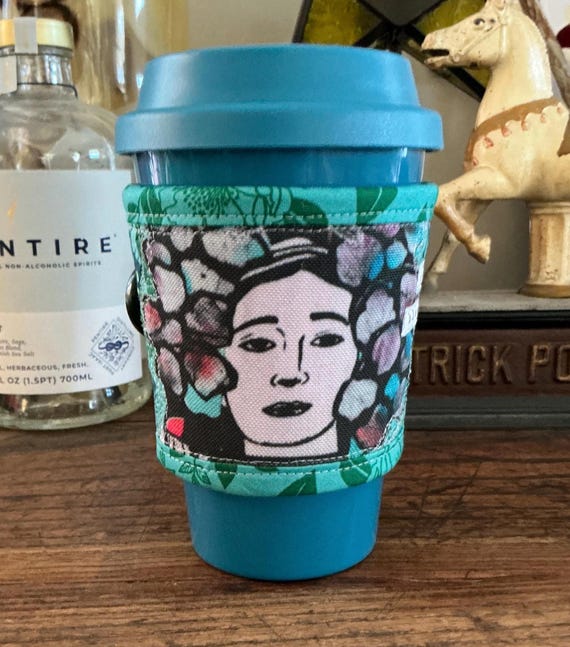 Nostalgic Floral Goddess -Inspired Quilted Coffee Cozy - Eco-Friendly Recycled Fabric - Unique Gift Idea - Original Design CC 11
