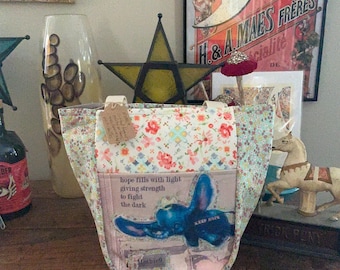 Keep Hope Fabric Shoulder Bag Tote Handmade with Original Graffiti Photo Design- Eco-Friendly Recycled Fabric Unique  Fabric Collage 1SML