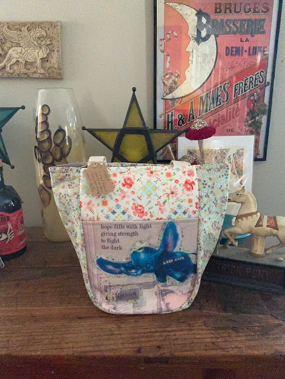 Keep Hope Fabric Shoulder Bag Tote Handmade with Original Graffiti Photo Design- Eco-Friendly Recycled Fabric Unique  Fabric Collage 1SML