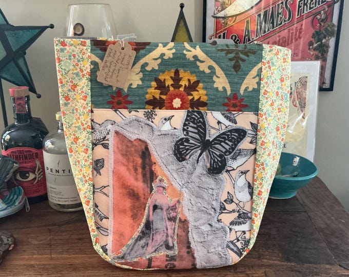 Featured listing image: Waverly Fabric Collage Tote Bag – Queen Wings Original Design, Vintage-Inspired Handmade - Eco-Friendly, Recycled Fabric Shoulder Bag  2LRG