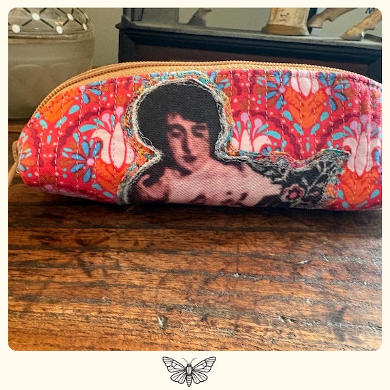 Quilted Eyeglass Case, Recycled Plastic Bottle Fabric, Zipper Glasses Pouch, Vintage Photo Print, Eco Friendly Gift, Positive Message