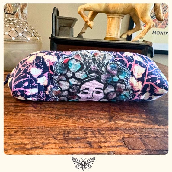 Quilted Eyeglass Case, Recycled Plastic Bottle Fabric, Zipper Glasses Pouch, Vintage Photo Print, Eco Friendly Gift, Positive Message