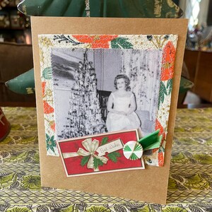 Cartão de Natal feito à mão - Design de mídia mista com tecido reciclado, materiais sustentáveis e detalhes de inspiração vintage HC 2