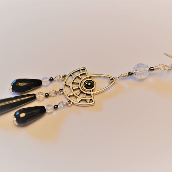 925 Silver earrings and silver plated with Hematite and rock crystal beads / stone of harmony