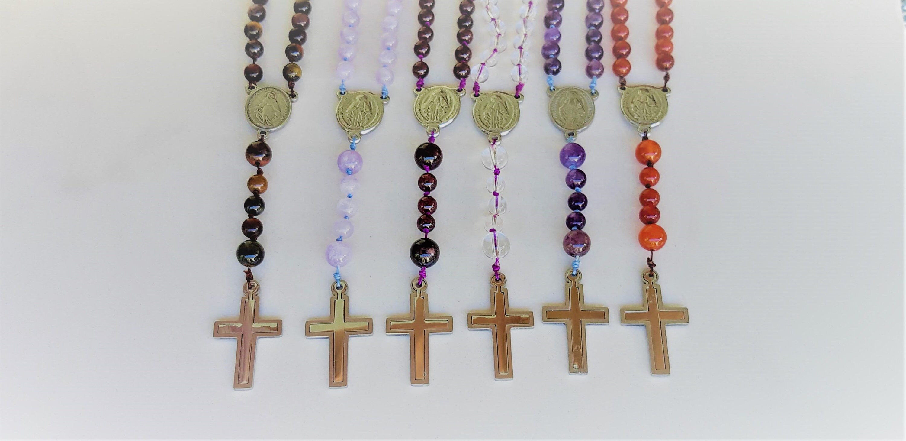 Petit Chapelet/Sac-Chevet-Rétroviseur/Inox/Fil de Jade/Religion/Oeil Tigre-Améthyste-Grenat-Cristal 