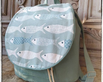 Backpack child blue fish fabric