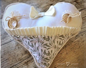 Romantic heart wedding cushion in cotton linen fabric