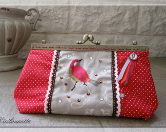 Trousse fermoir rétro rouge oiseau