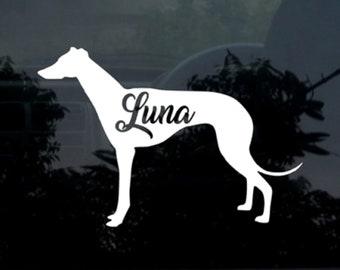 Greyhound Sticker Vinyl Car Decal Custom Name Dog Grey silhouette 12x18cm /  5x7"